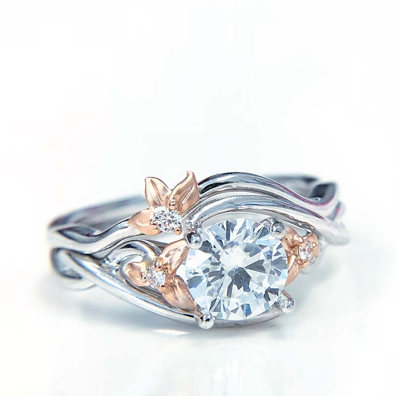18k White And Rose Gold Floral Bypass Engagement Ring Setting