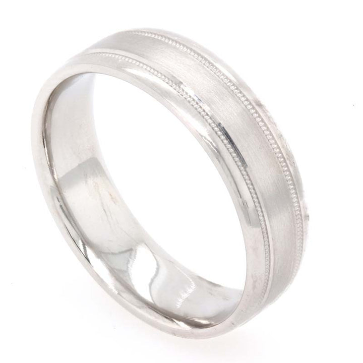 Platinum Polished Edge, Brushed Center. 6mm Width.
