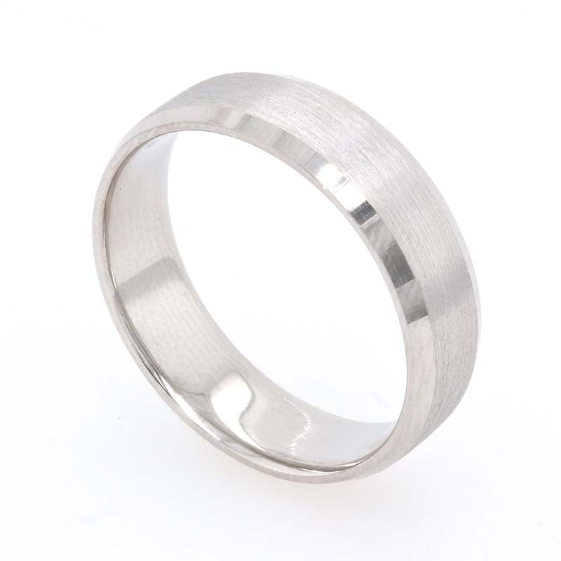 Platinum Plain Ring. Beveled Edges. Polished. 6mm Width.
