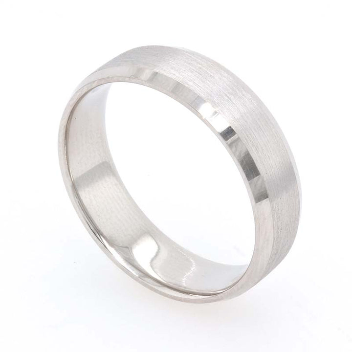 Platinum Plain Ring. Beveled Edges. Polished. 6mm Width.