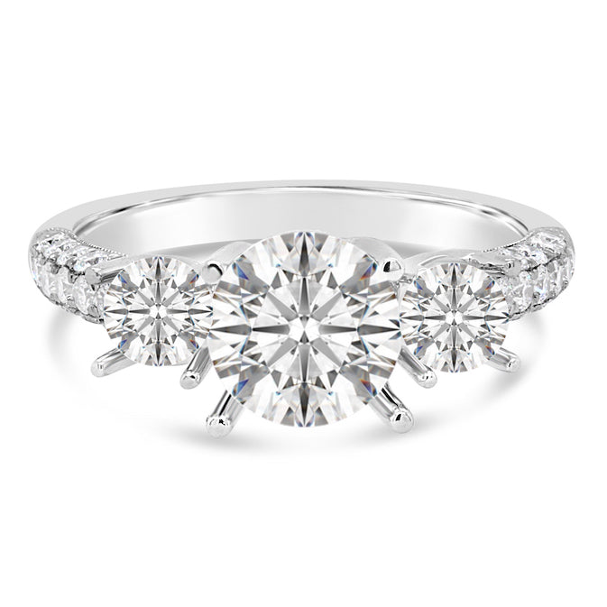 Beautiful Platinum Three-stone, Pave Engagement Setting