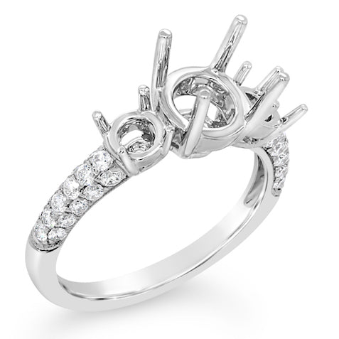 Beautiful Platinum Three-stone, Pave Engagement Setting