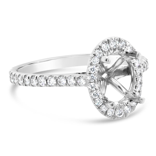 Oval 0.34 Carat Diamond 18K White Gold Halo Engagement Mounting