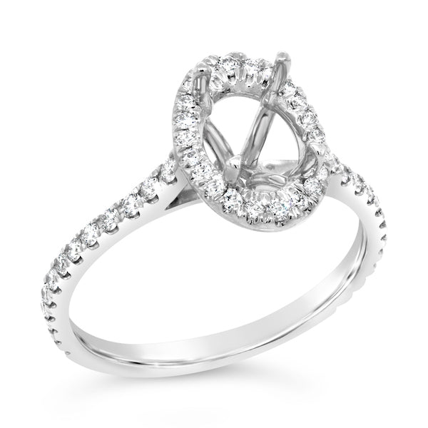 Oval 0.34 Carat Diamond 18K White Gold Halo Engagement Mounting