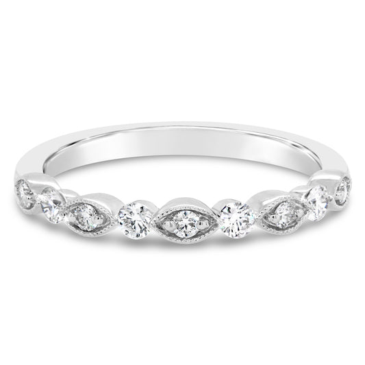 14kt White Gold Round and Marquise Shape Diamond Wedding Band