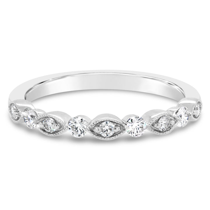 14kt White Gold Round and Marquise Shape Diamond Wedding Band