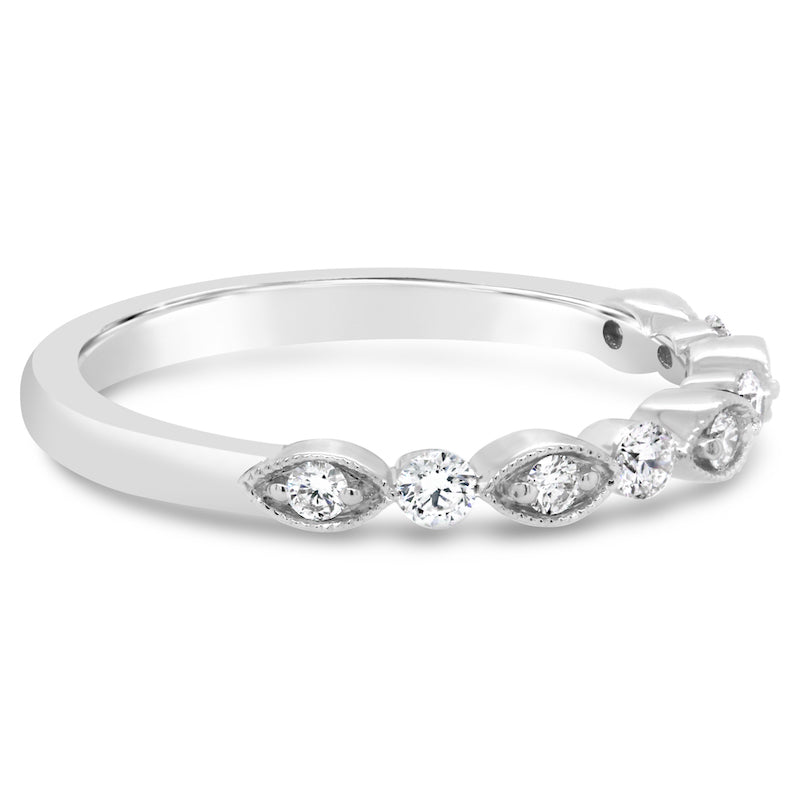 14kt White Gold Round and Marquise Shape Diamond Wedding Band