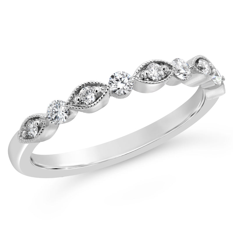 14kt White Gold Round and Marquise Shape Diamond Wedding Band