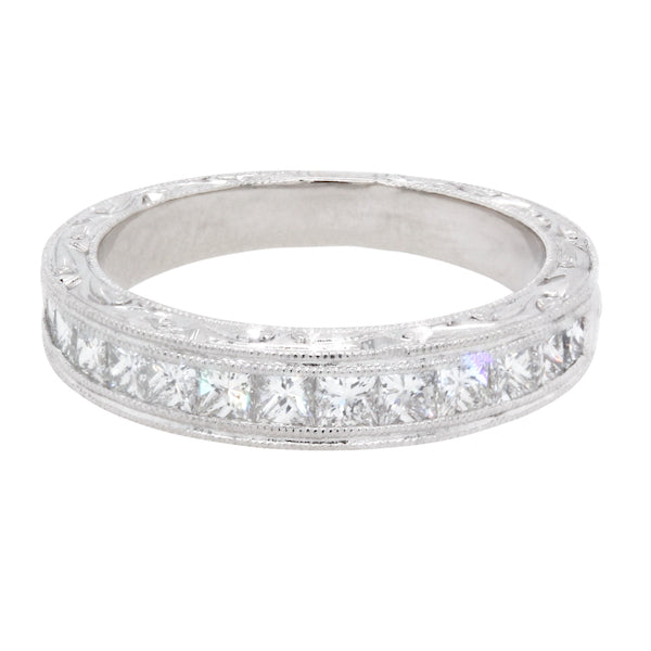 Vintage Platinum Channel Princess Wedding Band | Washington Diamond