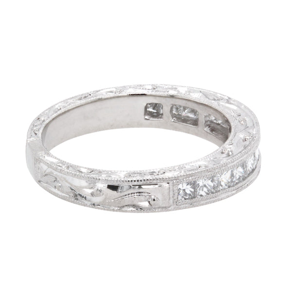 Platinum Channel-Set Princess Cut Antique Style Diamond Wedding Band