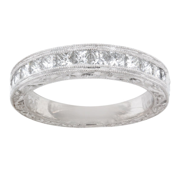 Platinum Channel-Set Princess Cut Antique Style Diamond Wedding Band