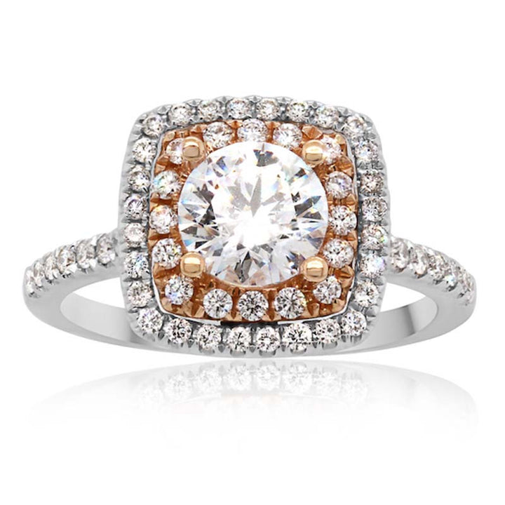 Double-row Style Halo Diamond Engagement Ring Setting in 18k White and Rose Gold