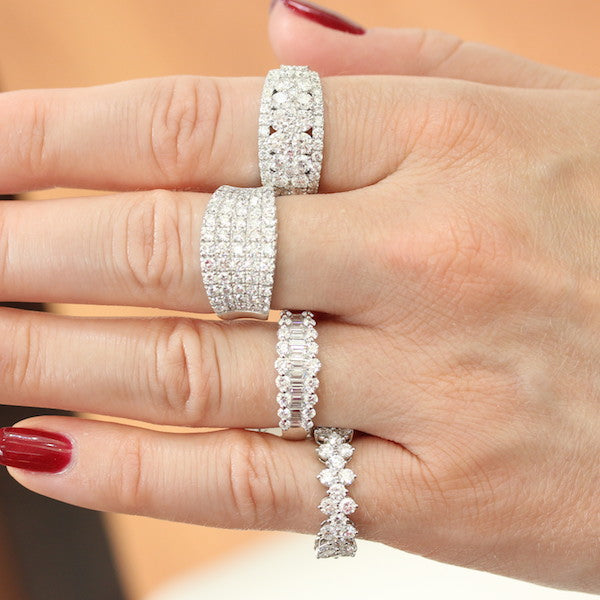 18K White Gold Multi Row Cluster Ring