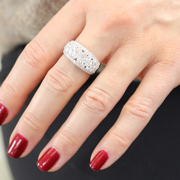 18K White Gold Multi Row Cluster Ring