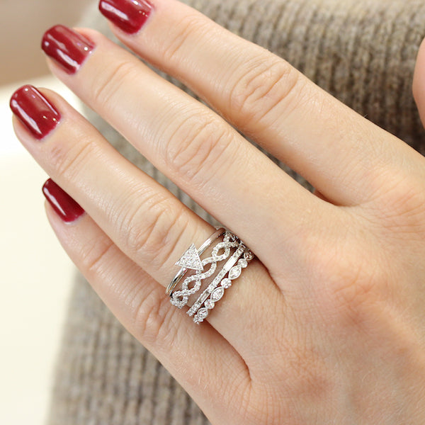 14kt White Gold Round and Marquise Shape Diamond Wedding Band