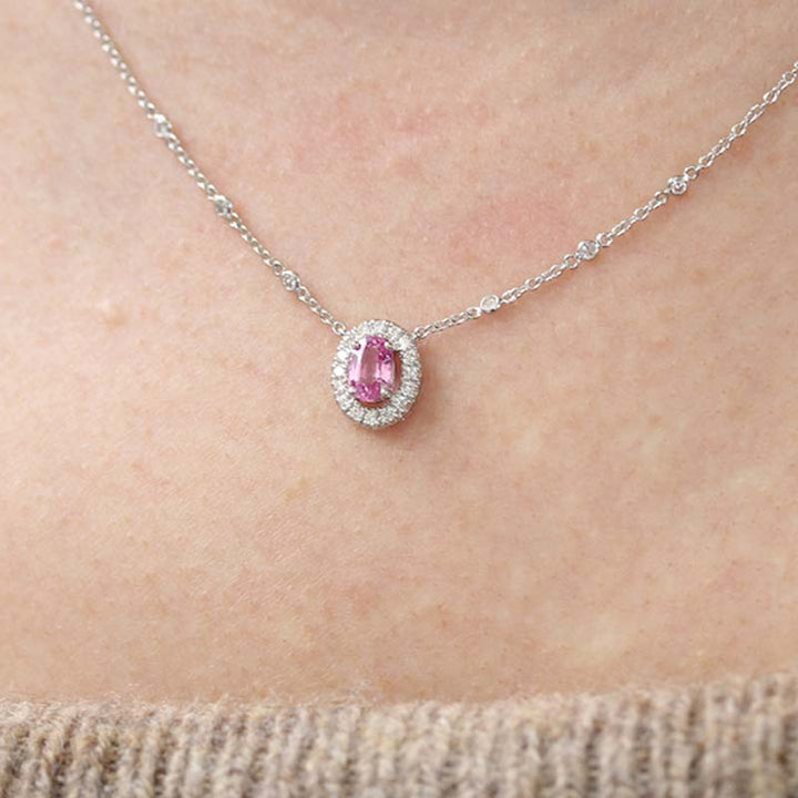 Beautiful 18K White Gold Pink Sapphire and Diamond Necklace