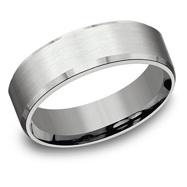 7mm, Slight Bevel All Satin Platinum Wedding Band