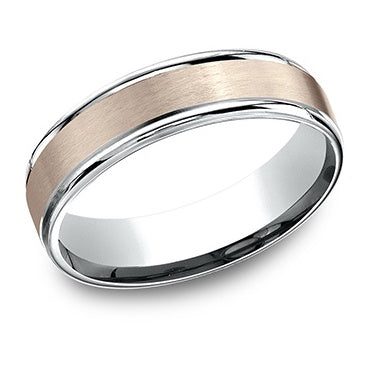 Two Tone 14K White & Rose Gold Satin Center Polished Edge Ring