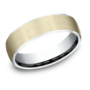 Two Tone 14K White & Yellow Gold Satin Center European Edge Ring