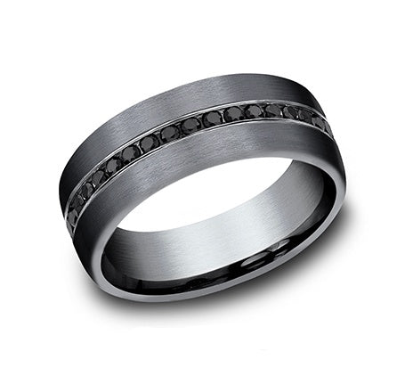 Satin Finished Beaded Black Diamond Insert Tantalum Band