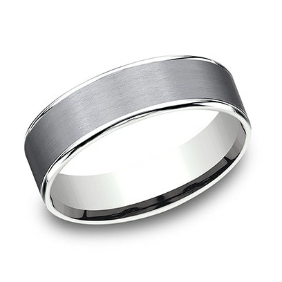 14kt White Gold & Tantalum Brushed Design Band