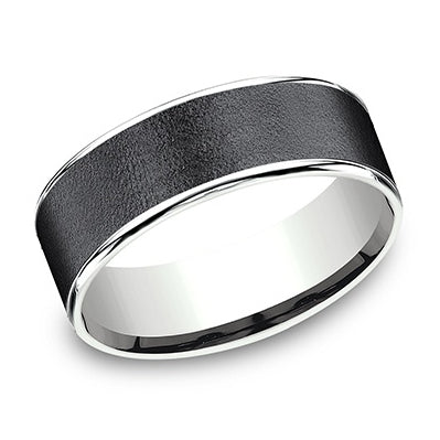 7.5mm 14kt White Gold & Tantalum Wire Brush Design Band