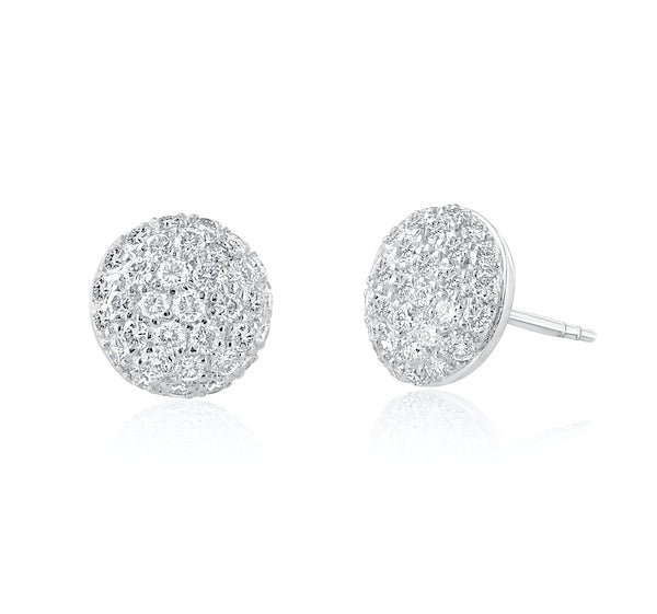 14kt White Gold 9mm Round Pave' Set Dia Cluster Earrings
