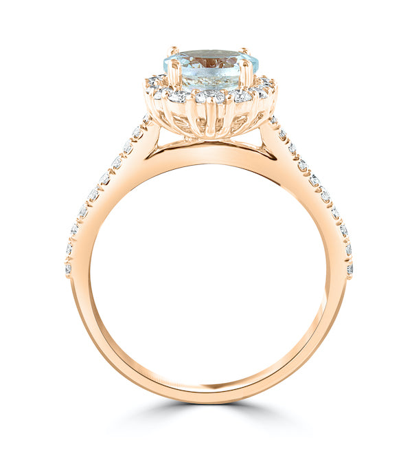 14k Rose Gold Round Aqua & Diamonds Ring