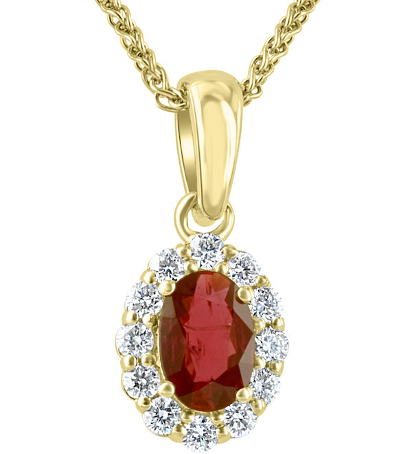 18kt Yellow Gold .42ct Oval Ruby & Round Diamonds Pendant