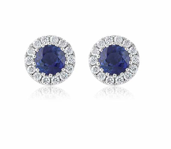 18KW  Round Blue Sapphire &  Earrings | Washington Diamond