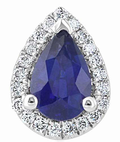 Pear-Shaped 0.93 Carat Sapphire & 0.15 Carat Diamond Halo 18K White Gold Earrings