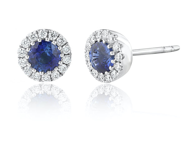 18KW  Round Blue Sapphire &  Earrings | Washington Diamond