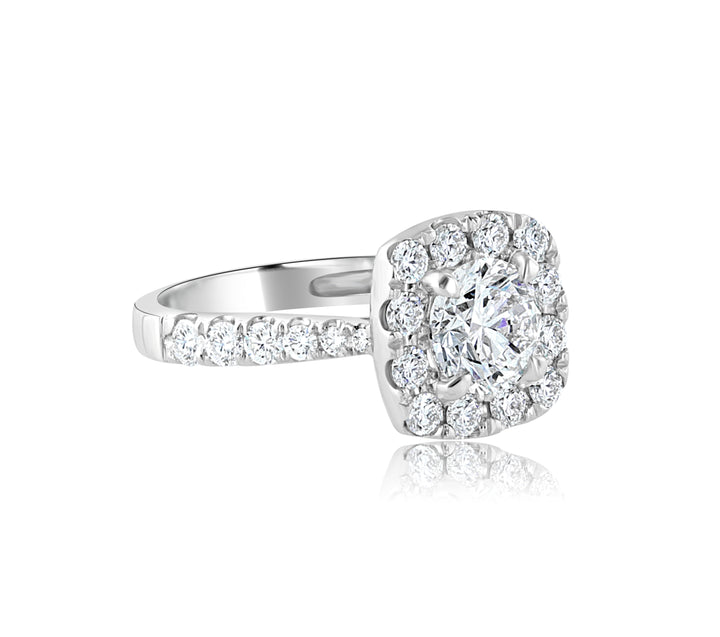 Cushion-Style Platinum Halo Ring with 1.20ct Center Diamond