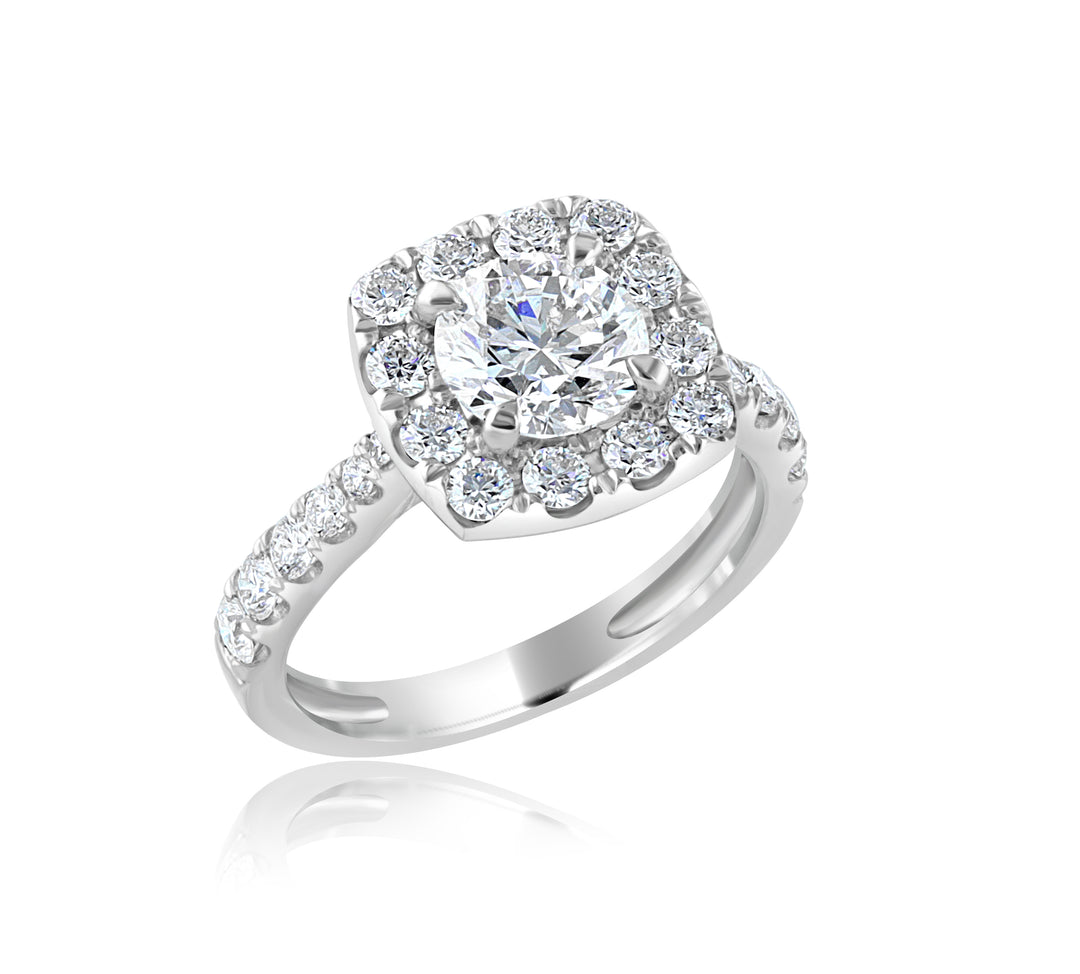 Cushion-Style Platinum Halo Ring with 1.20ct Center Diamond
