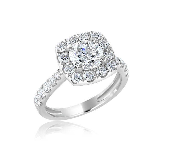 Cushion-Style Platinum Halo Ring with 1.20ct Center Diamond