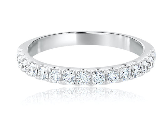 14K White Gold Scalloped Half-Eternity Diamond Wedding Band