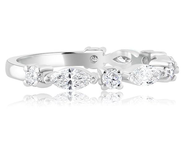 Alternating 0.62 Carat Marquise & Round Diamond Platinum Band