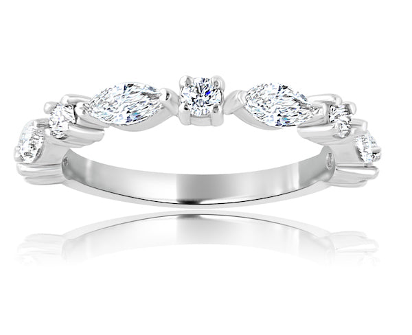 Alternating 0.62 Carat Marquise & Round Diamond Platinum Band