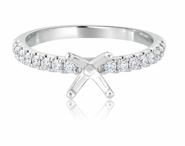 Scalloped 0.33 Carat Diamond 14K White Gold Half-Eternity Engagement Ring Setting