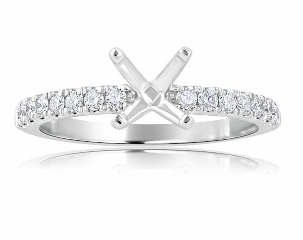 Scalloped 0.33 Carat Diamond 14K White Gold Half-Eternity Engagement Ring Setting