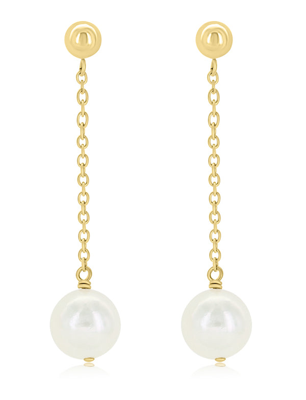 8.5-9mm Akoya Pearl & Chain 14KY Dangle Earrings