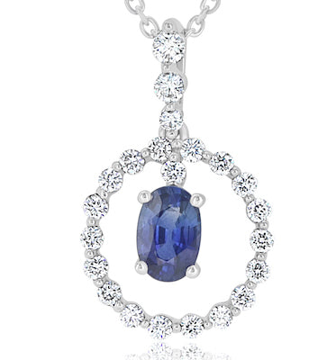 Floating 0.66 Carat Oval Sapphire & 0.37 Carat Diamond 18K White Gold Halo Pendant