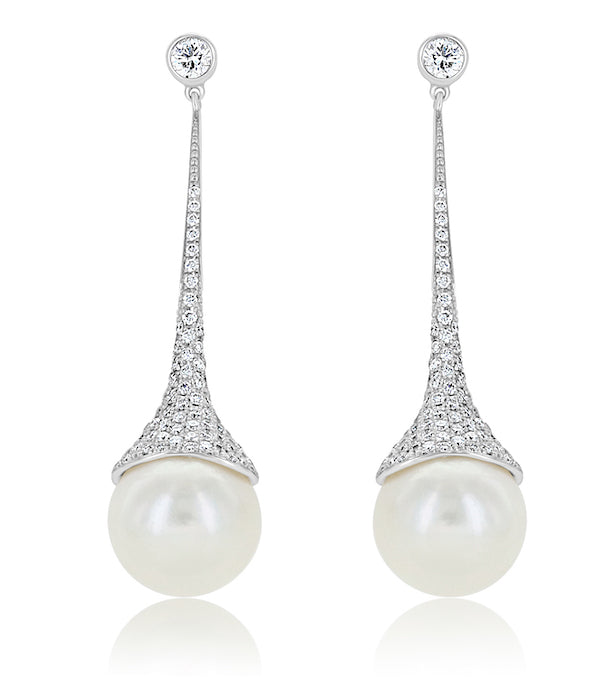 Teardrop 11mm Pearl & 1.15 Carat Diamond 18K White Gold Drop Earrings