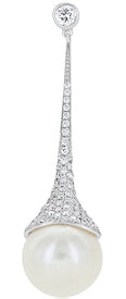 Teardrop 11mm Pearl & 1.15 Carat Diamond 18K White Gold Drop Earrings