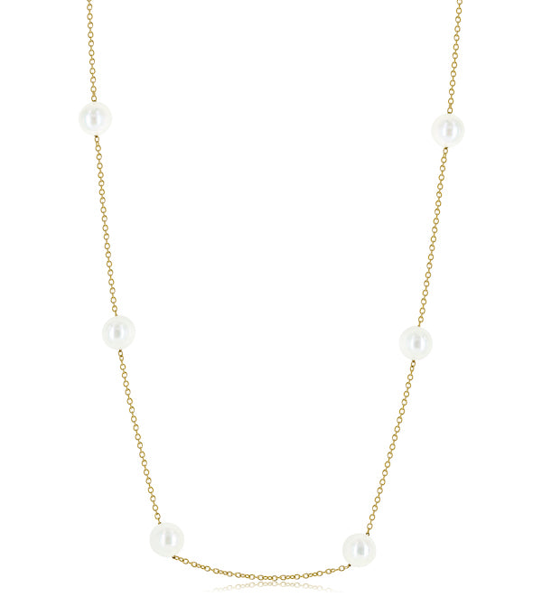 Engaging 8.5-9mm Akoya Pearls 14K White Gold Spaced Chain 18" Necklace