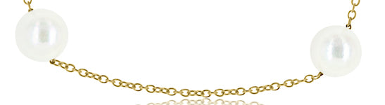 Engaging 8.5-9mm Akoya Pearls 14K White Gold Spaced Chain 18" Necklace