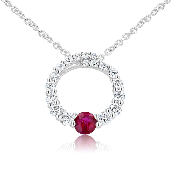 Twisted Circle 0.26 Carat Ruby & 0.47 Carat Diamond 18K White Gold Pendant