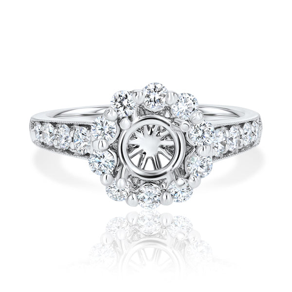 Channel-Set 0.76 Carat Diamond 18K White Gold Four-Prong Halo Engagement Setting