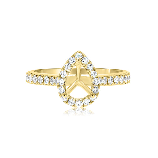 Pear-Shaped 0.42 Carat Diamond 18K Yellow Gold Three-Prong Halo Engagement Setting