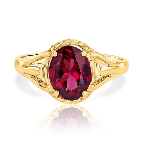 1.86 Carat Oval Garnet Rhodolite 10K Yellow Gold Ring